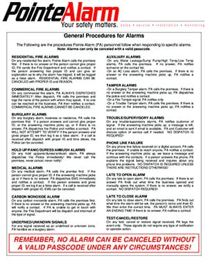 Pointe Alarm General Procedures