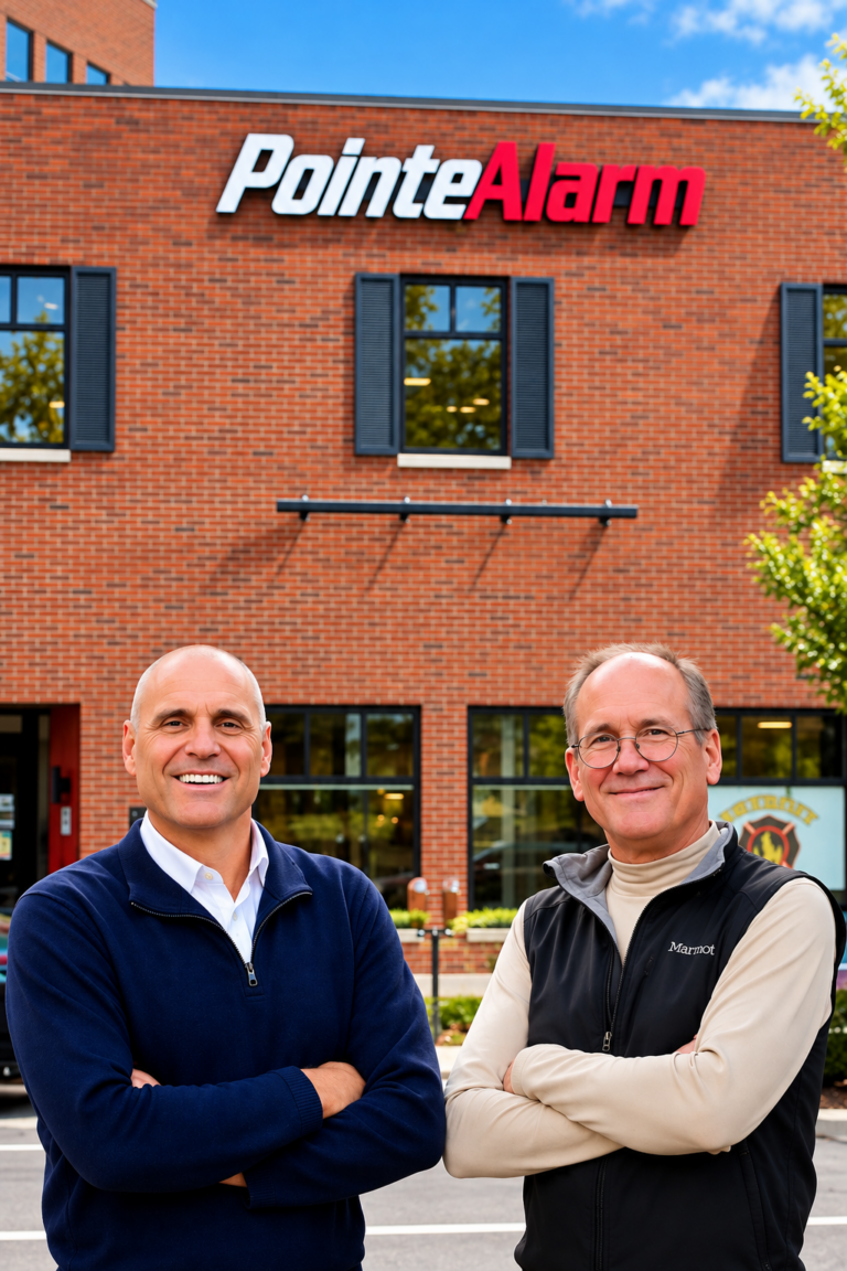 Jeff and Tim, owners of Pointe Alarm, outside our Grosse Pointe, MI headquarters